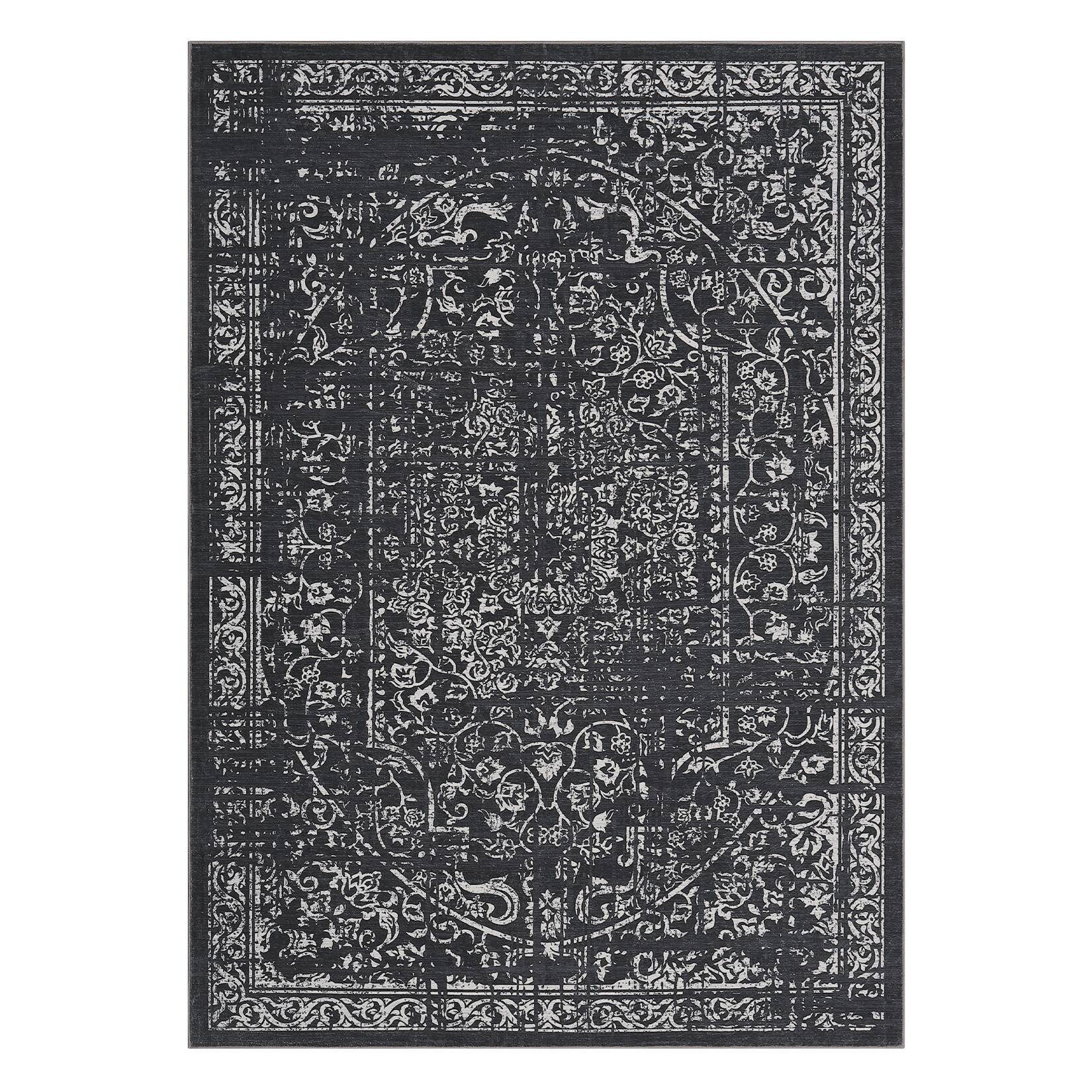 Front. GAOMON - Vintage Area Rug Machine Washable Non Slip Non Shedding Stain Resistant Carpet for Dining Room Bedroom Kitchen - Black.