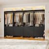 Front. Aheaplus - 8FT Wood Wardrobe System with 4 Hanging Rods and 12 Drawers, Clothes Rack for Closet/Bedroom, 4 Piece Set - Black.