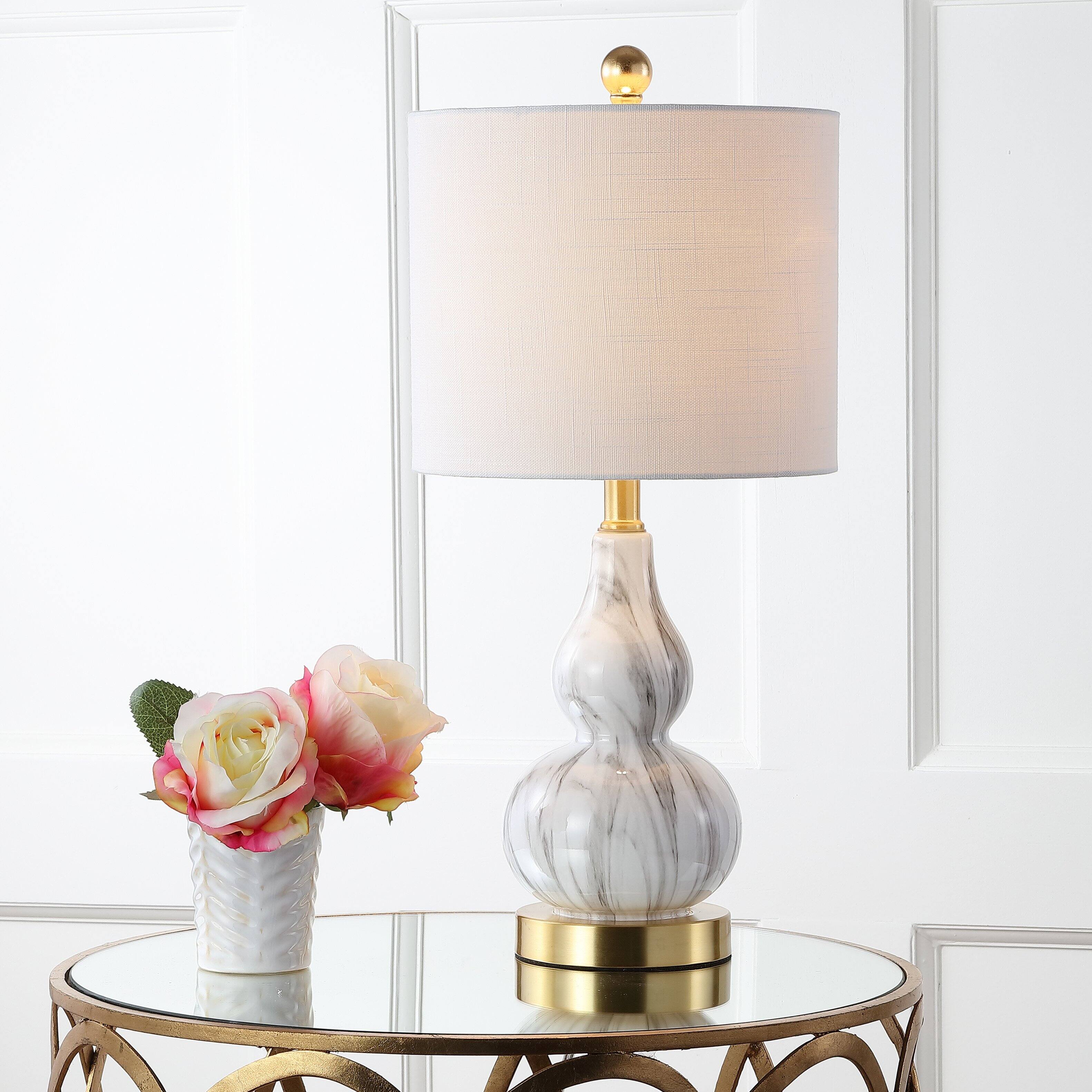 Alt View 1. Jonathan Y - Anya 20.5" Mini Glass LED Table Lamp, Black/White - Black/White.