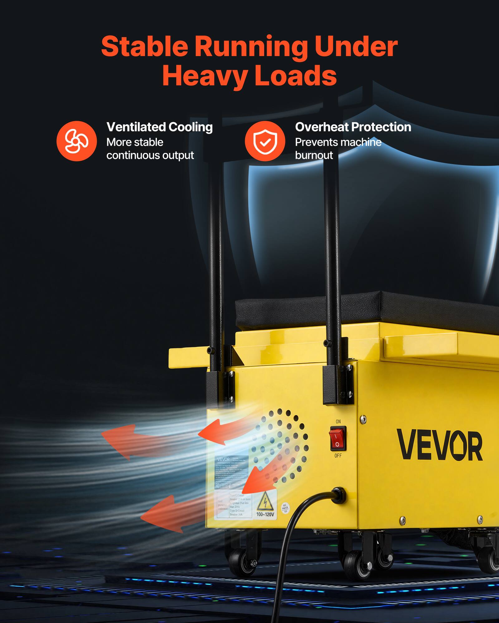 Stable Running Under Heavy Loads

Ventilated Cooling
More stable continuous output

Overheat Protection
Prevents machine burnout

VEVOR

2
ON 0 OFF

VEVOR

Ice Courier based 5 - NY
gual 750ml in TOYOU TV
- o 2018
- 100-120V