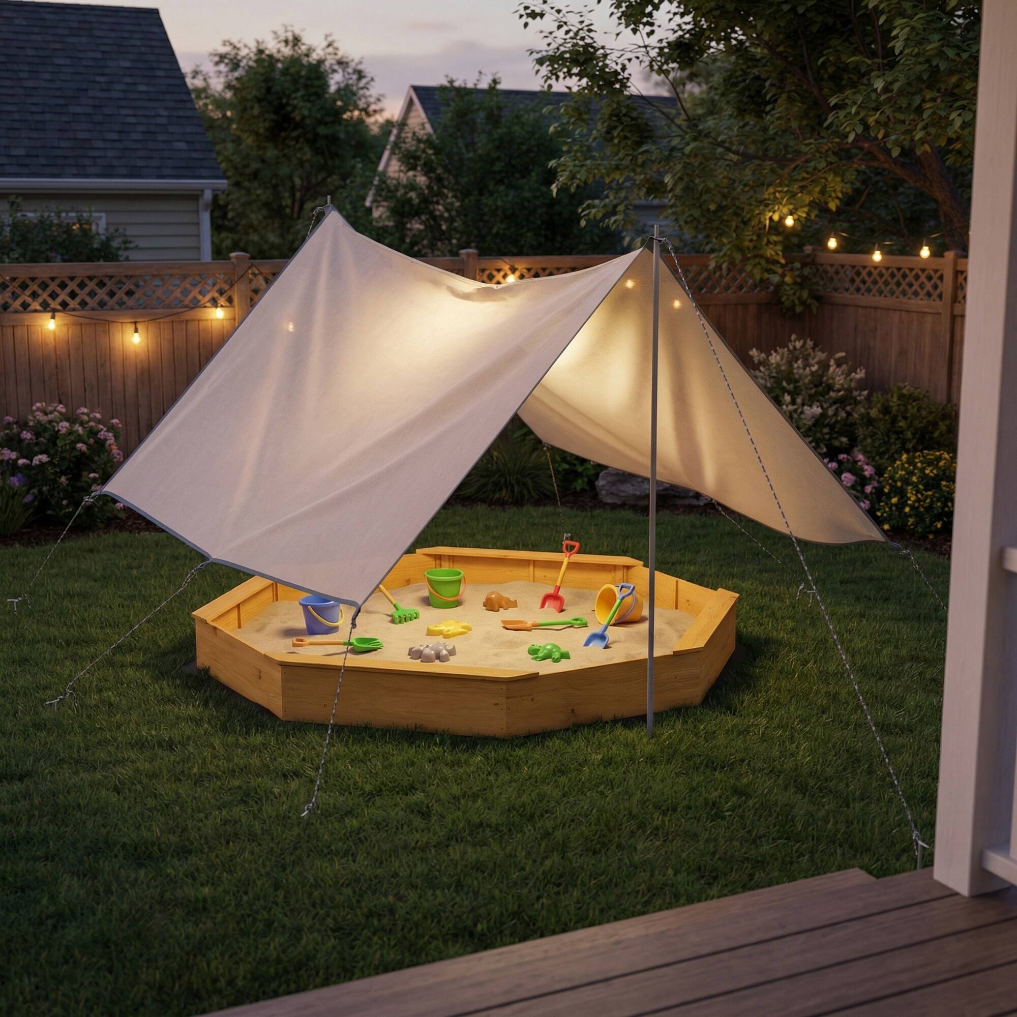 Alt View 8. Qaba - Sandbox with Large Canopy, Outdoor Sand Box with 4 Bench Seats - Yellow.