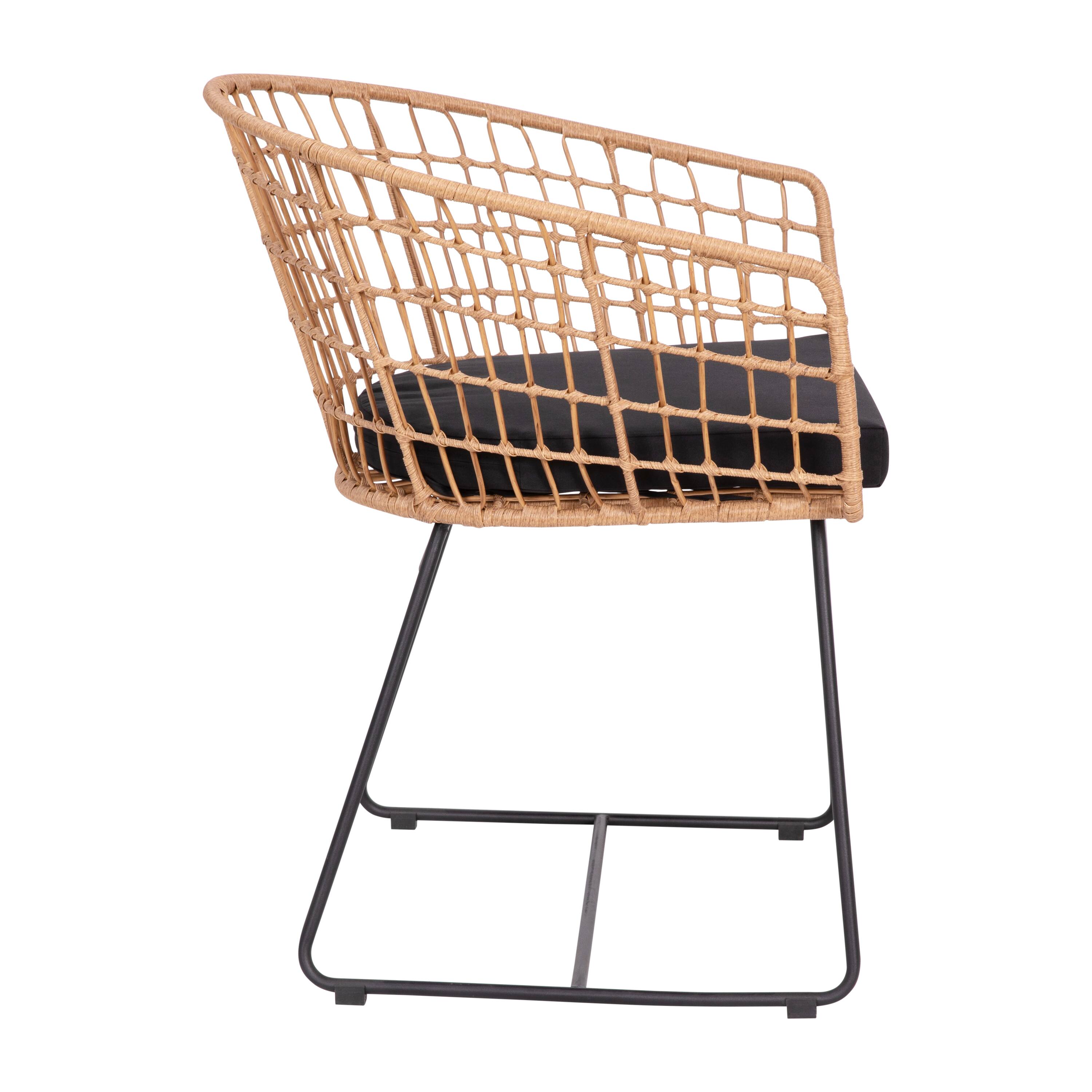 Alt View 9. Emma + Oliver - Ari Set of Two All-Weather Faux Rattan Rope Chairs with Padded Cushions for Indoor and Outdoor Use - Black Cushion/Natural Frame.