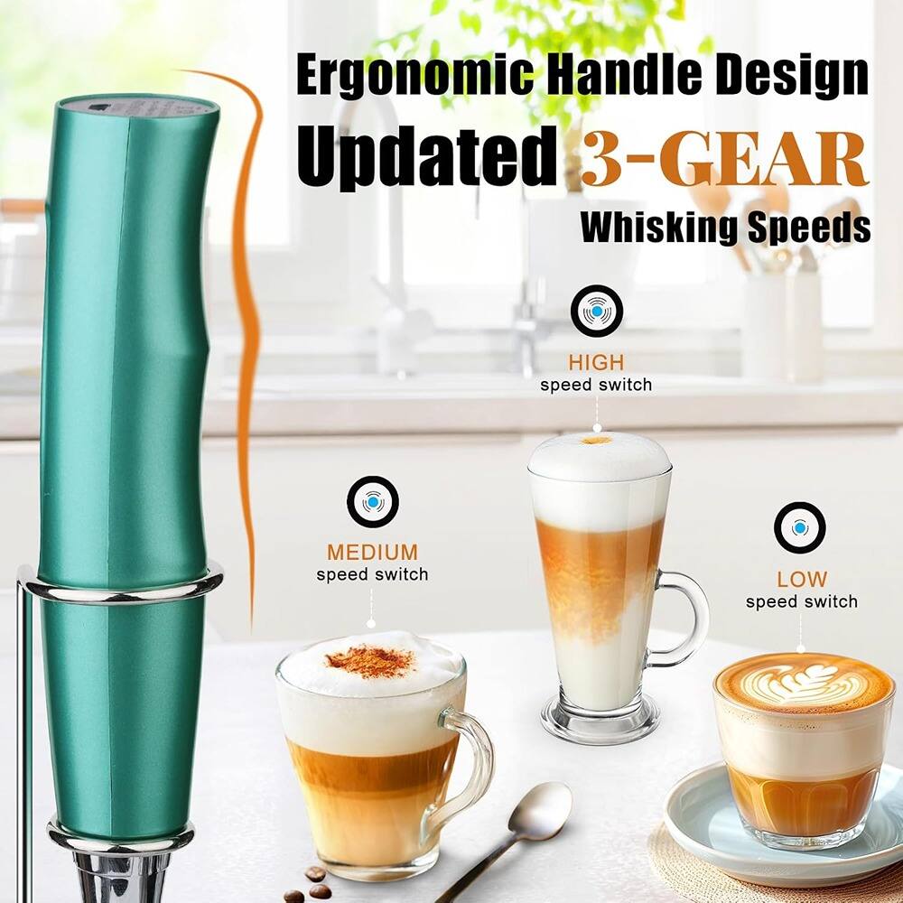 Ergonomic Handle Design  
Updated 3-Gear Whisking Speeds  

- HIGH speed switch  
- MEDIUM speed switch  
- LOW speed switch