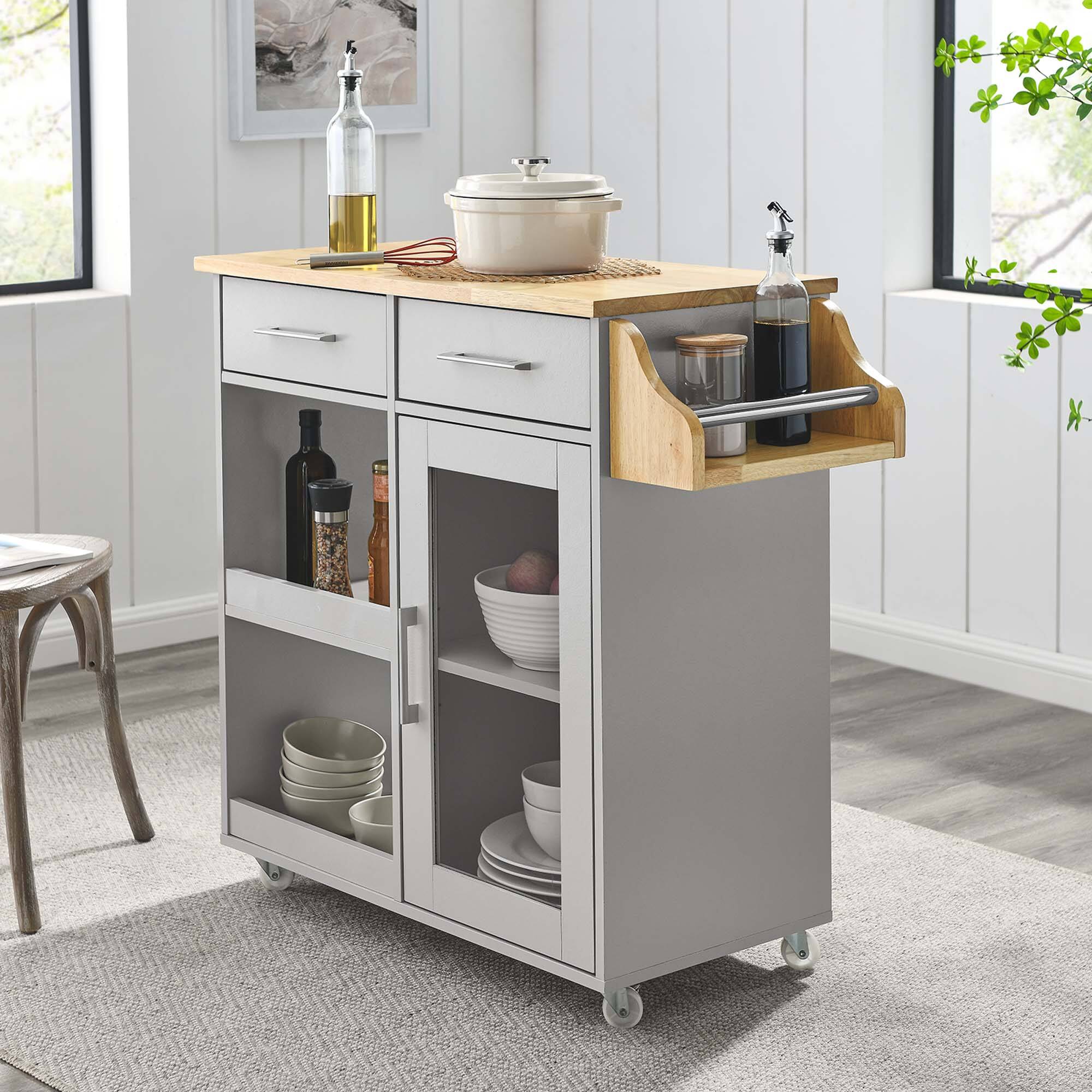 Front. Modway - Culinary Kitchen Cart With Spice Rack by Modway - Light Gray Natural.