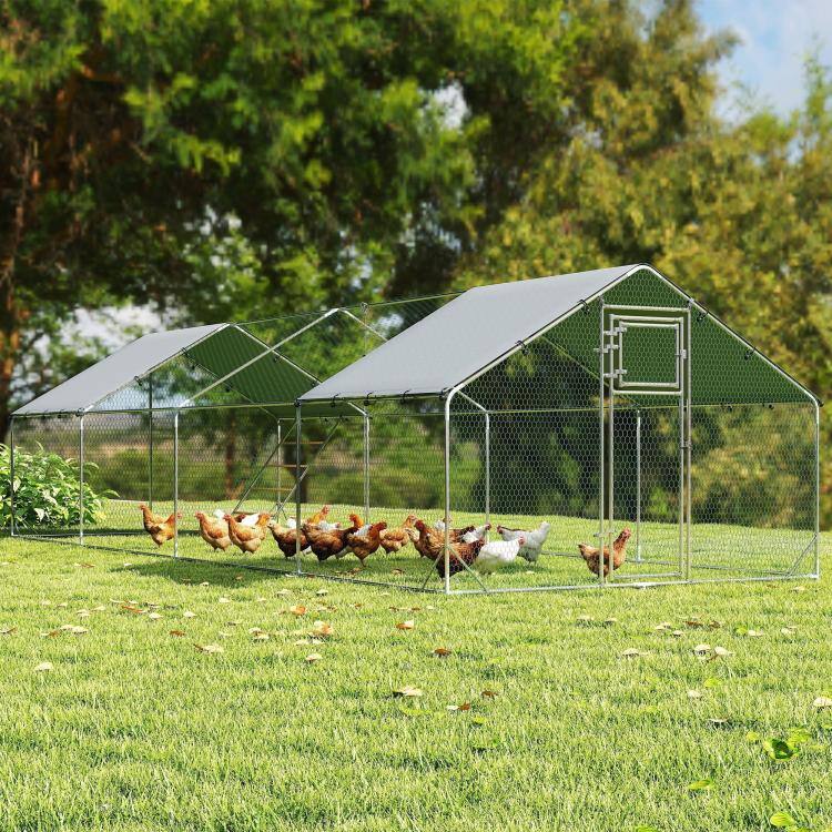 Alt View 2. PULUZ - Metal Chicken Coop, 26 feet x 10 feet x 6.4 feet Large Chicken Run with Feeding Door, Waterproof Cover, Hanging Feeder,.