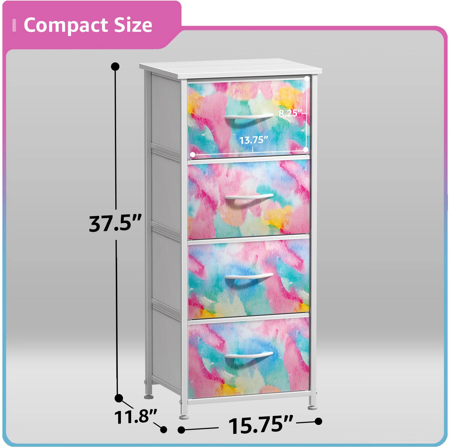 Compact Size

- Height: 37.5"
- Width: 15.75"
- Depth: 11.8"
- Drawer Height: 8.25"
- Drawer Width: 13.75"