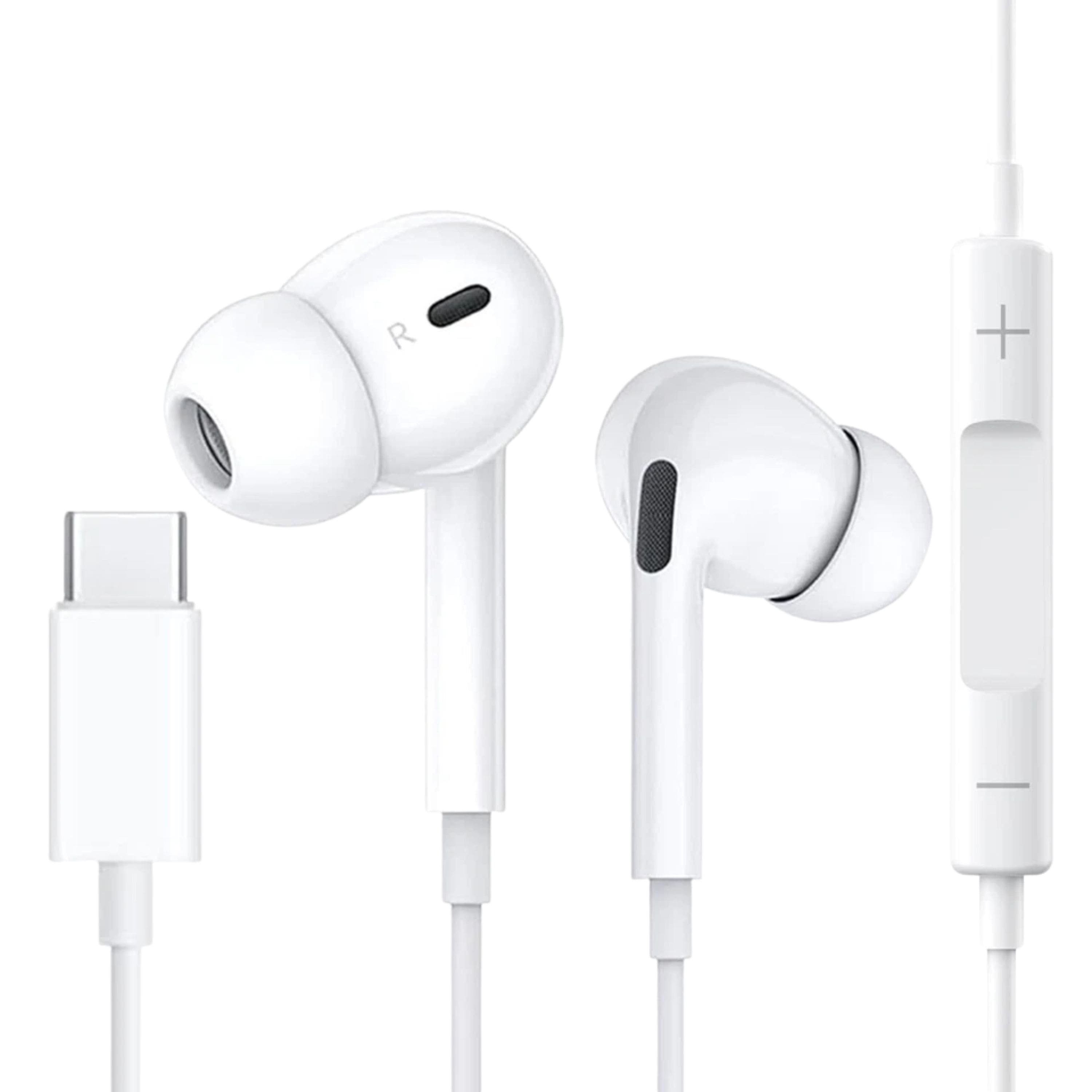 Kitcheniva - Type C Wired Headphones With Microphone for iPhone 17 16 15 Pro Max Plus Black - White