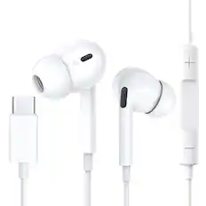 Front. Kitcheniva - Type C Wired Headphones With Microphone for iPhone 17 16 15 Pro Max Plus White - White.