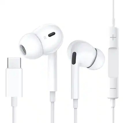 Front. Kitcheniva - Type C Wired Headphones With Microphone for iPhone 17 16 15 Pro Max Plus White - White.
