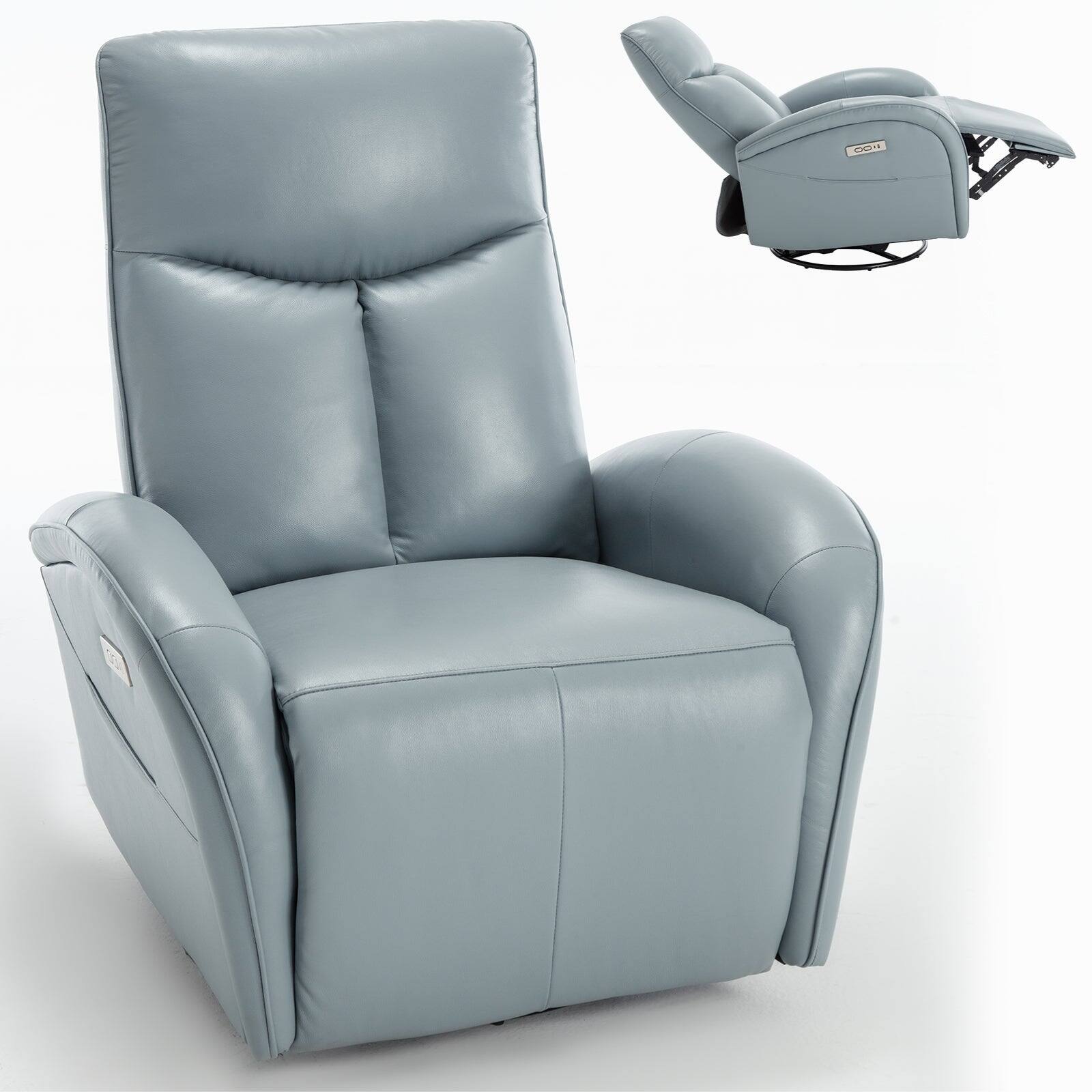 Alt View 9. Boyel Living - Power Recliner Chair with Lumbar Support Max Swivel Degree 270° Heavy Duty Motion Mechanism with USB and Type-C Ports - Blue.