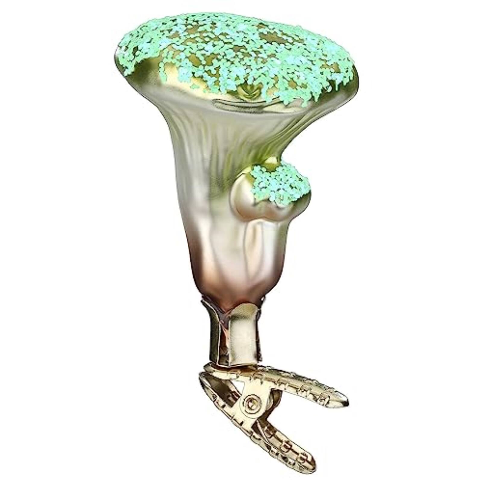 Angle. Inge Glas - Inge Glas Mushroom Chanterelle German Glass Christmas Ornament FREE BOX - Grey.