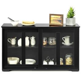 Hivvago - Wood Buffet Kitchen Dining Sideboard Storage Cabinet w/ Glass Sliding Door - Black