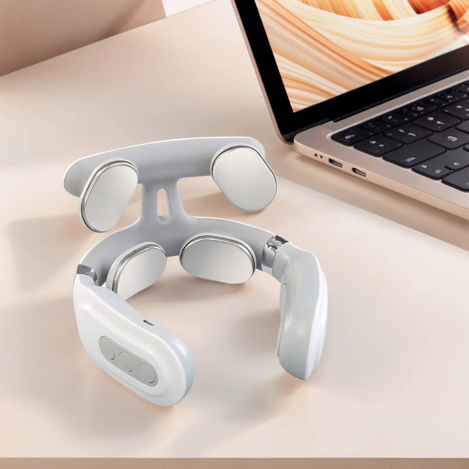 Back. Cubilan - 4-Head Electric Neck Massager with Heat USB Rechargeable Portable Relaxation Device - White.