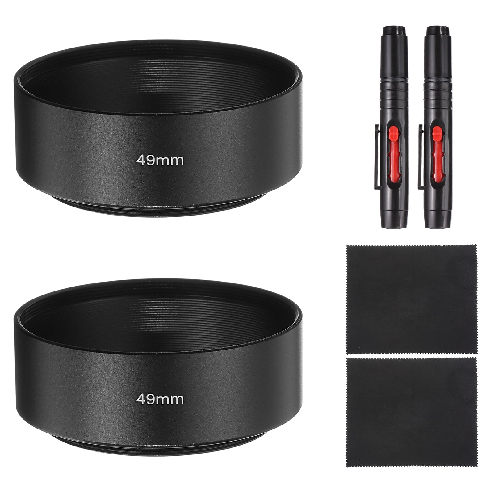Unique Bargains - 2pcs Lens Hood Shade, 49mm Mid-focus Metal Camera Cap Shade with Cleaning Cloth & Pen - Black