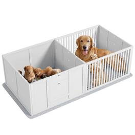Pawhut - Whelping Box for Dogs, Waterproof Pee Pad, Adjustable Door, Small/Medium/Large Breed Dogs, 65" x 31.5"