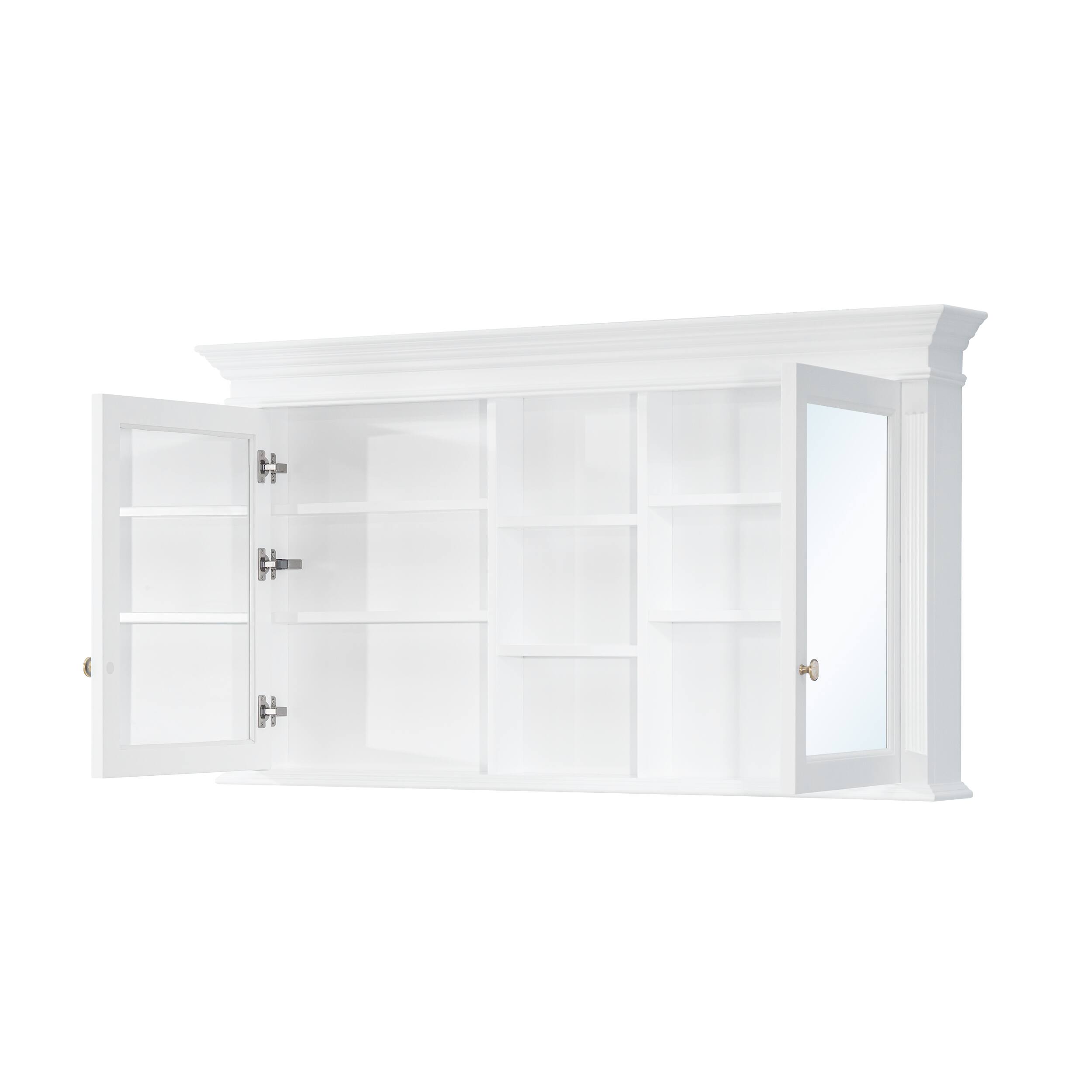 Alt View 9. WELLFOR - 55 in. W x 30 in. H Rectangular Wood Surface Mount Medicine Cabinet with Mirror and Shelves, 2 Soft Close Doors - White.