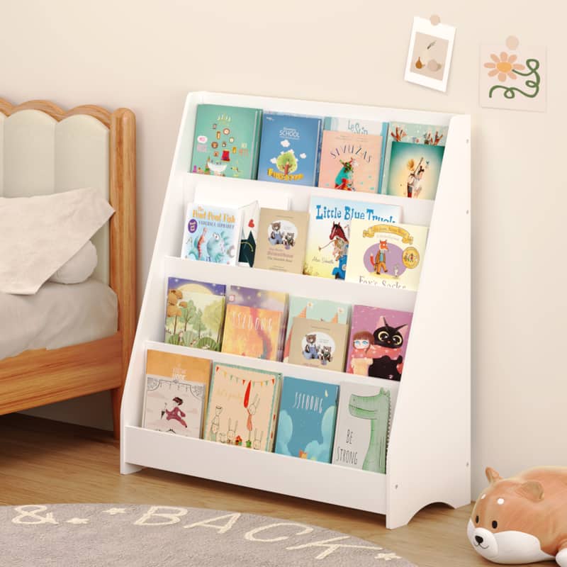 Photos - Display Cabinet / Bookcase Toddler HTUTWOO - 4-Tier Kids Bookshelf,  Book Display Shelf, Stable & Safe Organizer for Bedroom, Playroom & Classroom - Whi 