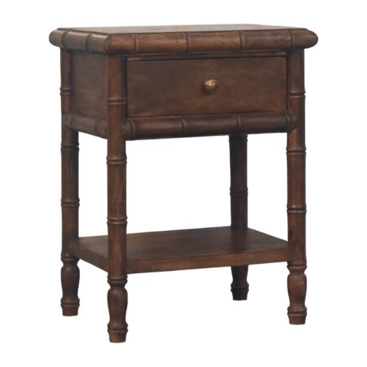 Angle. Artisan Furniture - Artisan Furniture Solid Wood Bamboo Carved Bedside Table, 1 Drawer, Brown - Brown.