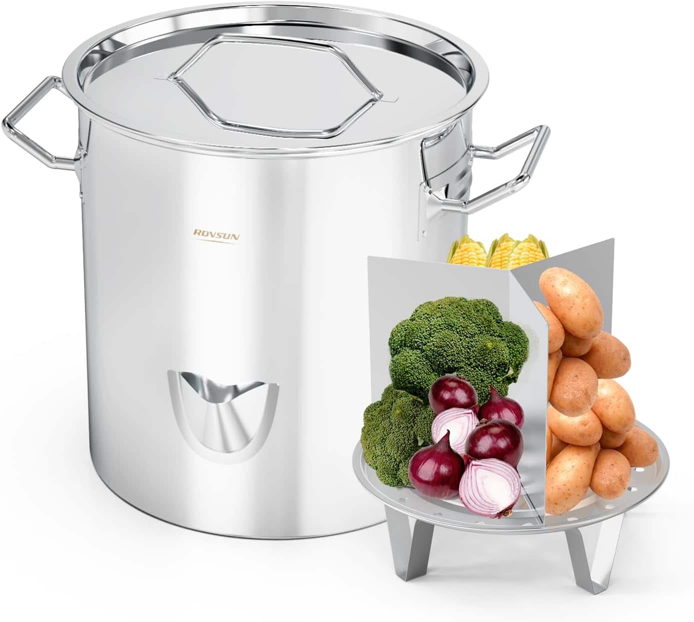 Front. Winado - 20QT Food-grade Stainless Steel Steamer Pot with Spout Design & Divider Panel & Steaming Rack for Tamales, Seafood Cook - Silver.