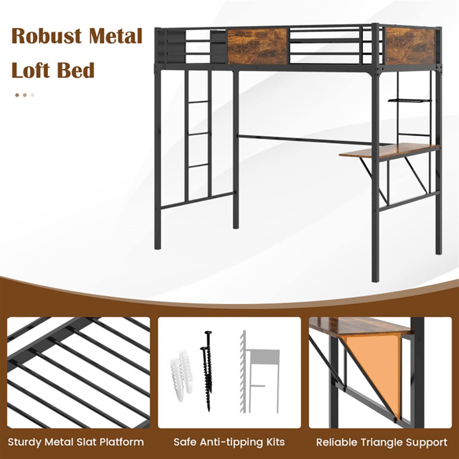 Robust Metal Loft Bed

- Sturdy Metal Slat Platform
- Safe Anti-tipping Kits
- Reliable Triangle Support