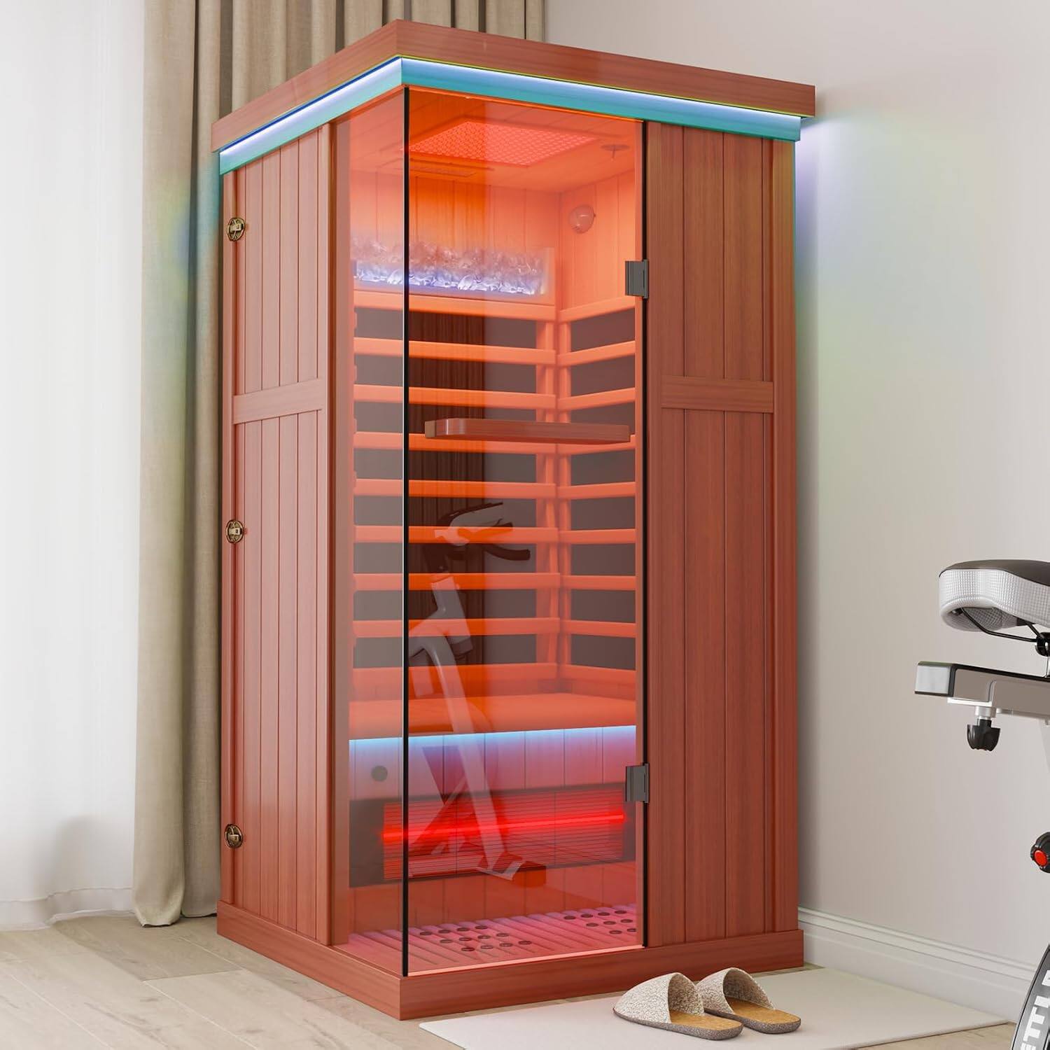 Alt View 4. Yardgrace - Full Spectrum Infrared Sauna，1 Person Home Sauna， Red Cedar Indoor Spa Sauna with Resonance Speaker and Tempered Glass - Red Cedar.