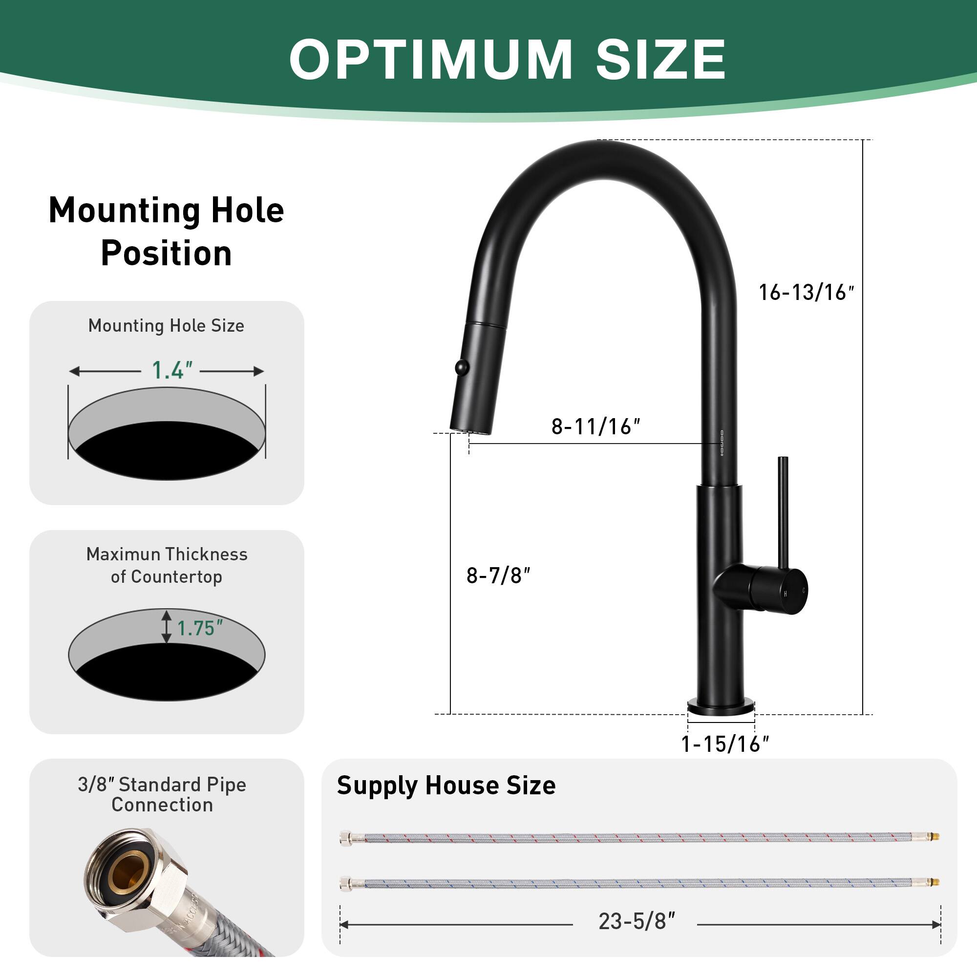 OPTIMUM SIZE

Mounting Hole Position  
Mounting Hole Size: 1.4"  
Maximum Thickness of Countertop: 1.75"  
3/8" Standard Pipe Connection  

Supply House Size: 23-5/8"  

Mounting Hole Position:  
16-13/16"  
8-11/16"  
8-7/8"  
1-15/16"