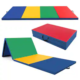 Costway - 10' x 4' x 2" 4-Panel Folding Exercise Mat with Carrying Handles for Gym Yoga - Colorful