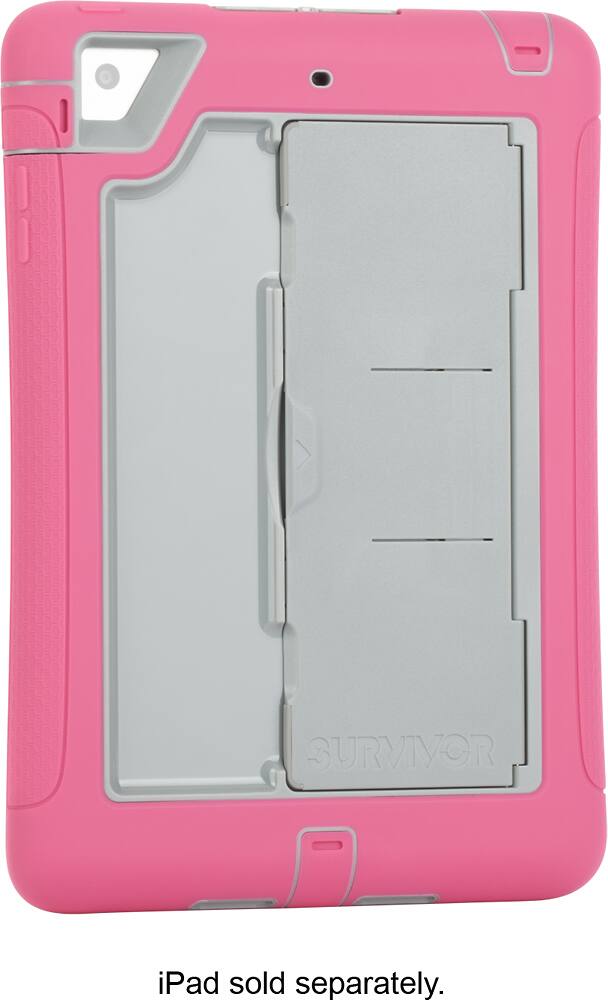 Angle. Griffin - Survivor Slim Case for Apple® iPad® mini, iPad mini 2 and iPad mini 3 - Pink/Mineral Gray.