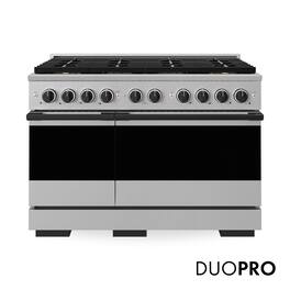 ZLINE - Autograph 48 in. 6.7 cu. ft. Double Oven Marino Freestanding DuoPro Gas Range with Convection Oven & Matte Black Accents - Stainless Steel