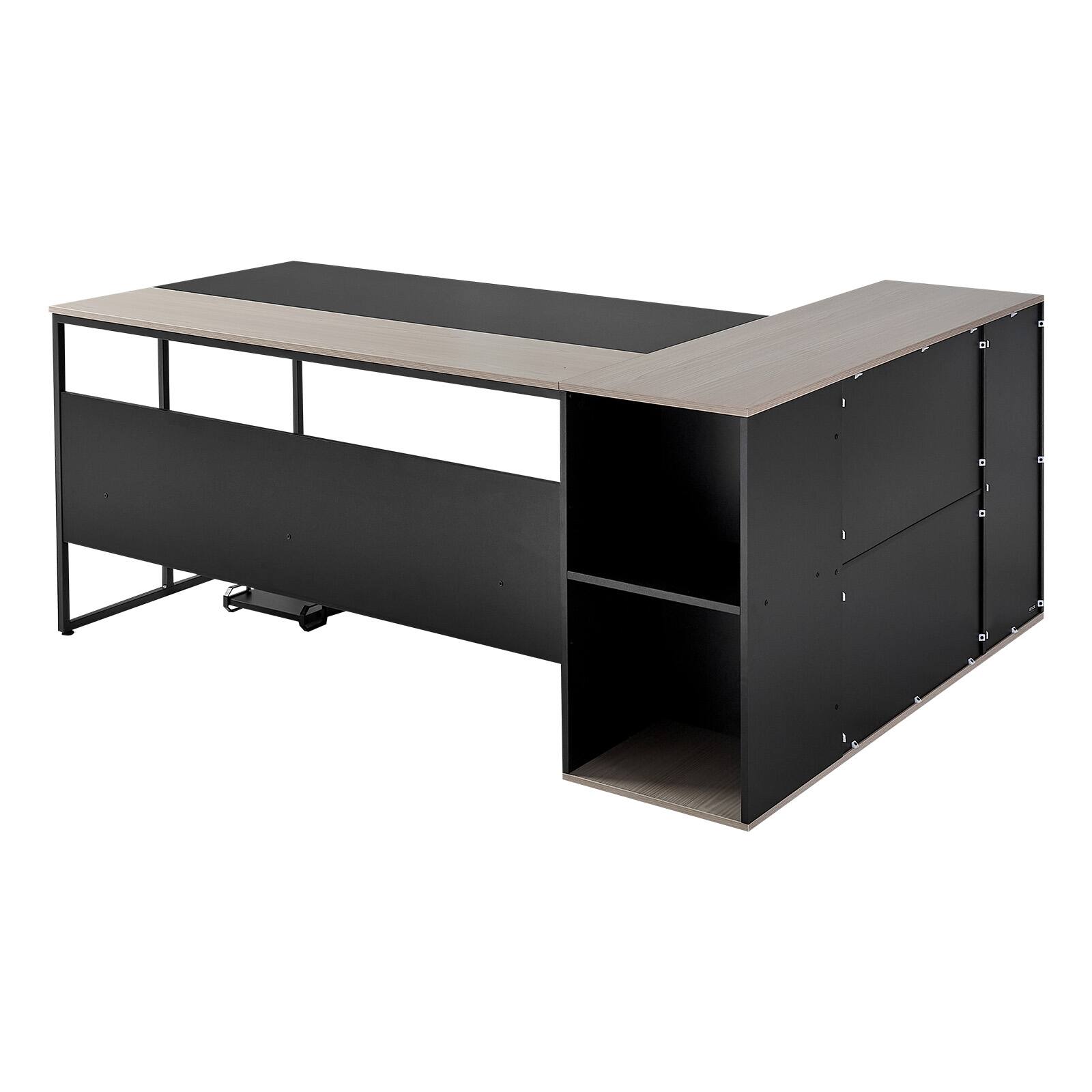 Alt View 5. VEVOR - L-Shaped Executive Desk, Large Modern Office Table with Drawers & Storage Cabinet, Heavy Duty Wooden Executive Table - Gray + Black.
