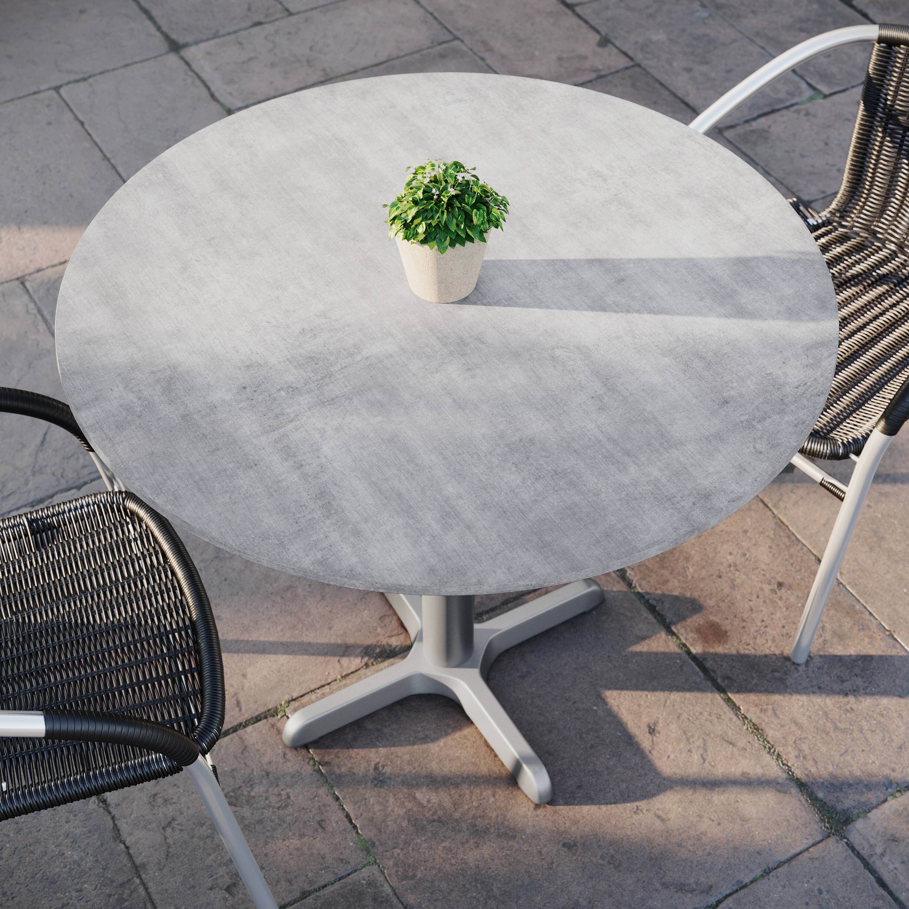 Alt View 4. Emma + Oliver - PureShield Indoor Outdoor Tabletop with Seam-Free Surface Innovation and Cast Iron Bistro Table Base - Gray Faux Concrete/Silver Base.