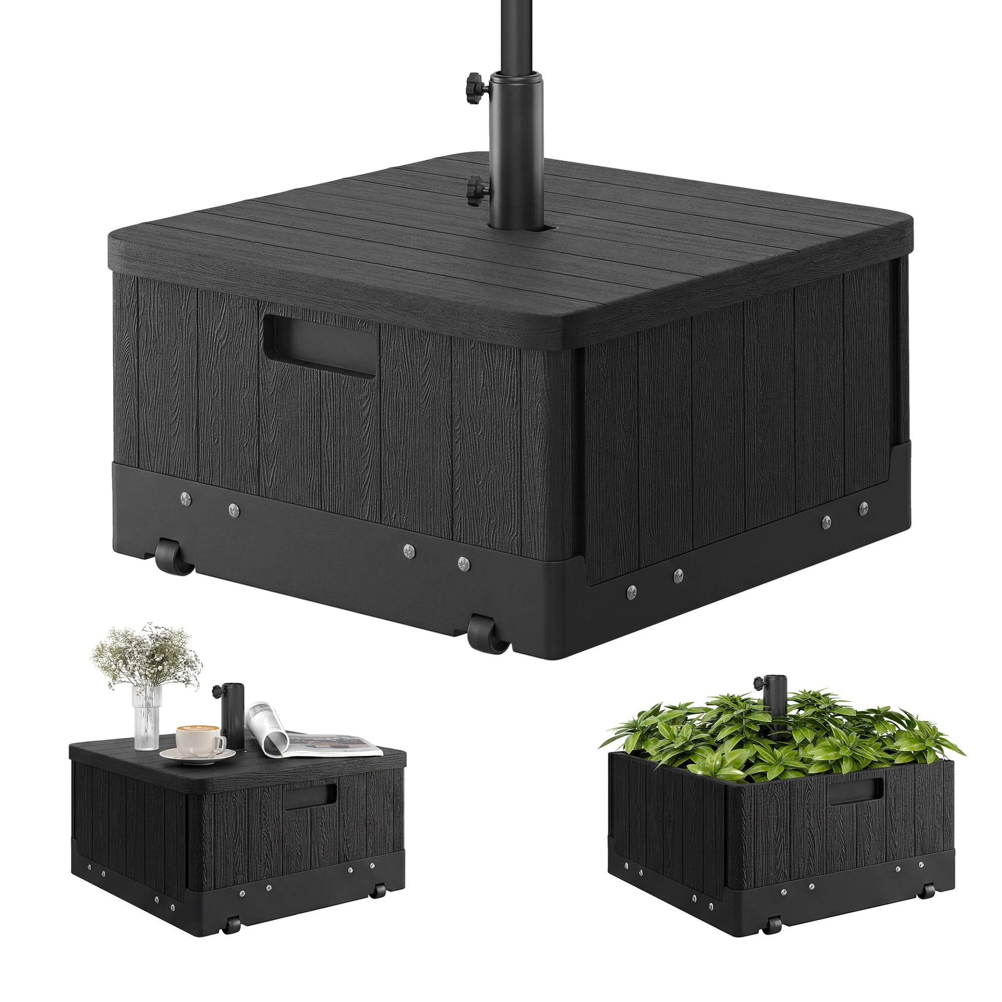 Outsunny - Outdoor Umbrella Base, Coffee End Table, Flower Box Planter - Black