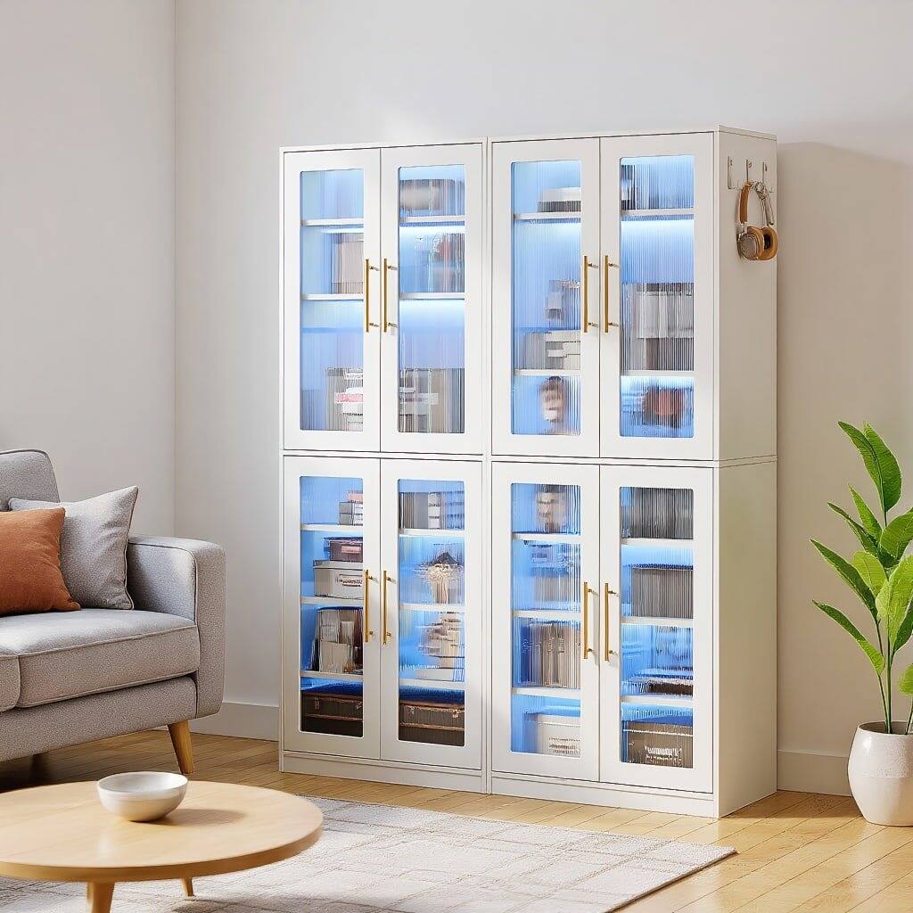 Alt View 7. Kadyn - Kadyn 67-Inch Bookcase, 8-Tier Acrylic Door Shelf with LED Lighting, Perfect Home Office Storage Solution, White - White.