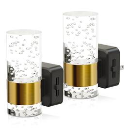 Jandcase - 2-Pack 1W Plug-in Night Light, 3000K Warm Glow, Bubble Acrylic Pillar,Up/Down Light - Black/Gold