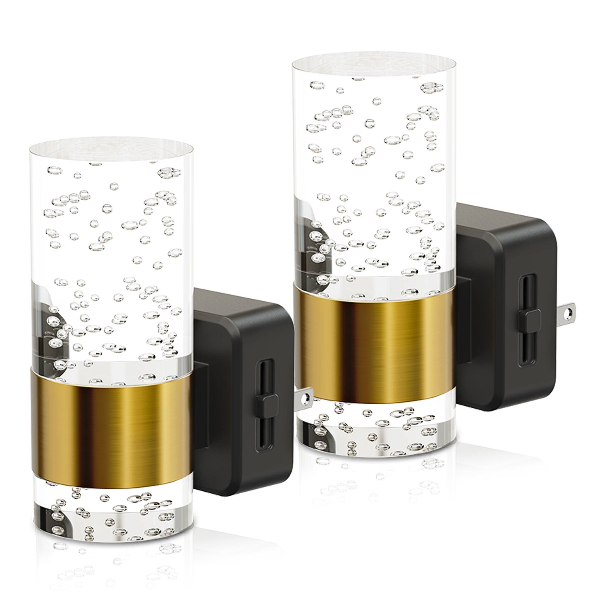 Front. Jandcase - JANDCASE 2-Pack 1W  Plug-in Night Light, 3000K Warm Glow, Bubble Acrylic Pillar,Up/Down Light - Black and Gold.