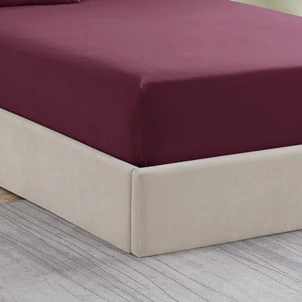 Front. Sweet Home Collection - Solid Flannel Fitted Sheet, Bottom Sheets with Built in Sheet Straps, Twin - Burgundy.