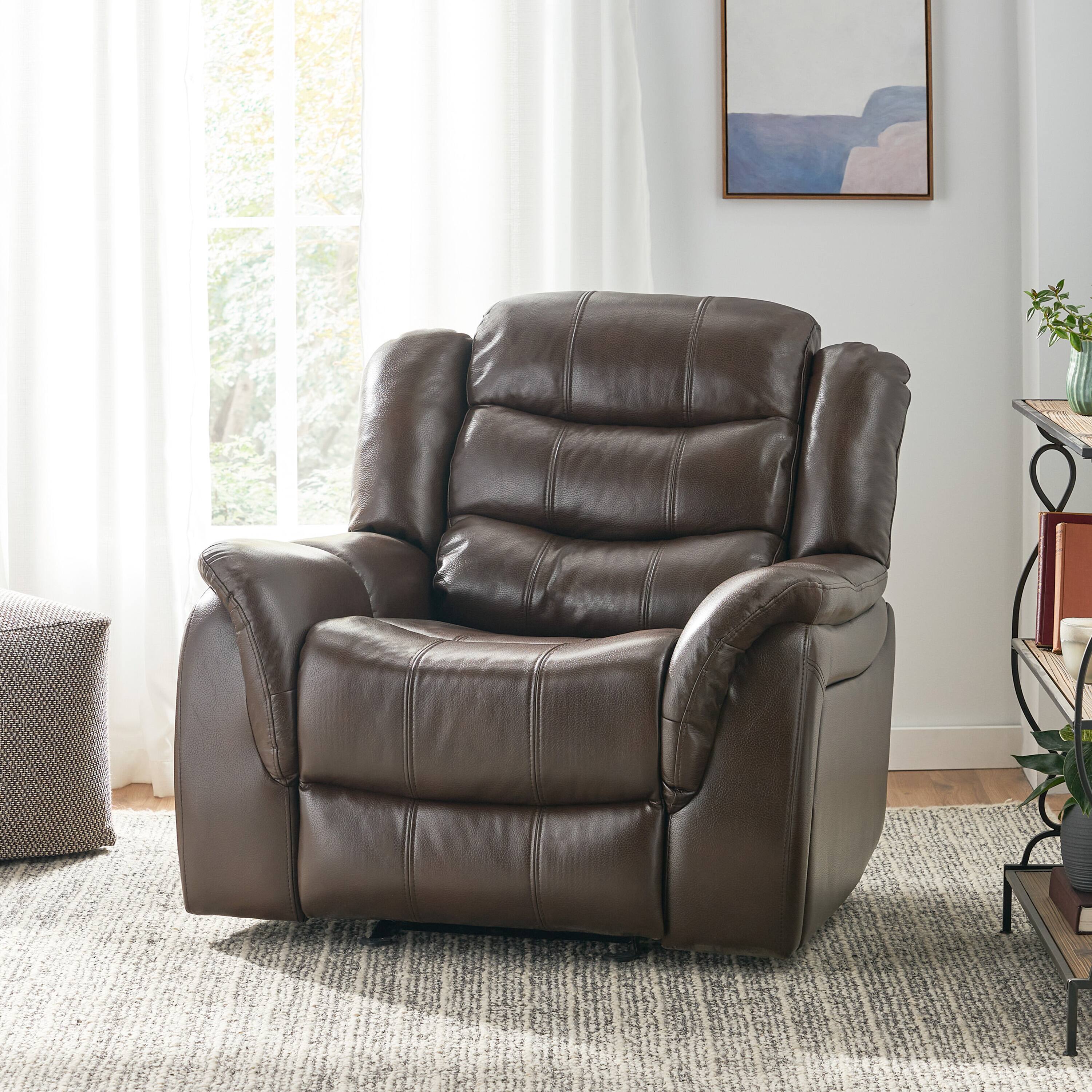 Back. APRILSOUL - Classic Design Dark Brown Plush Fabric Glider Recliner - Brown.