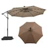 Costway - Patio 10FT Hanging Offset Umbrella 32 LED Lights Sand Bag Outdoor Cross Base - Coffee