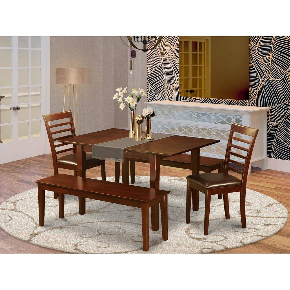Back. East West Furniture - 5 PC Dining room set with bench -Table with 2 Dining Table Chairs and 2 Benches - Mahogany.