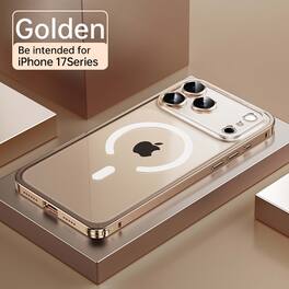 Dteck - Magnetic Metal Frame Case for Apple iPhone 17 Pro Max Clear Back Slim Shockproof Aluminum Bumper Cover - Gold