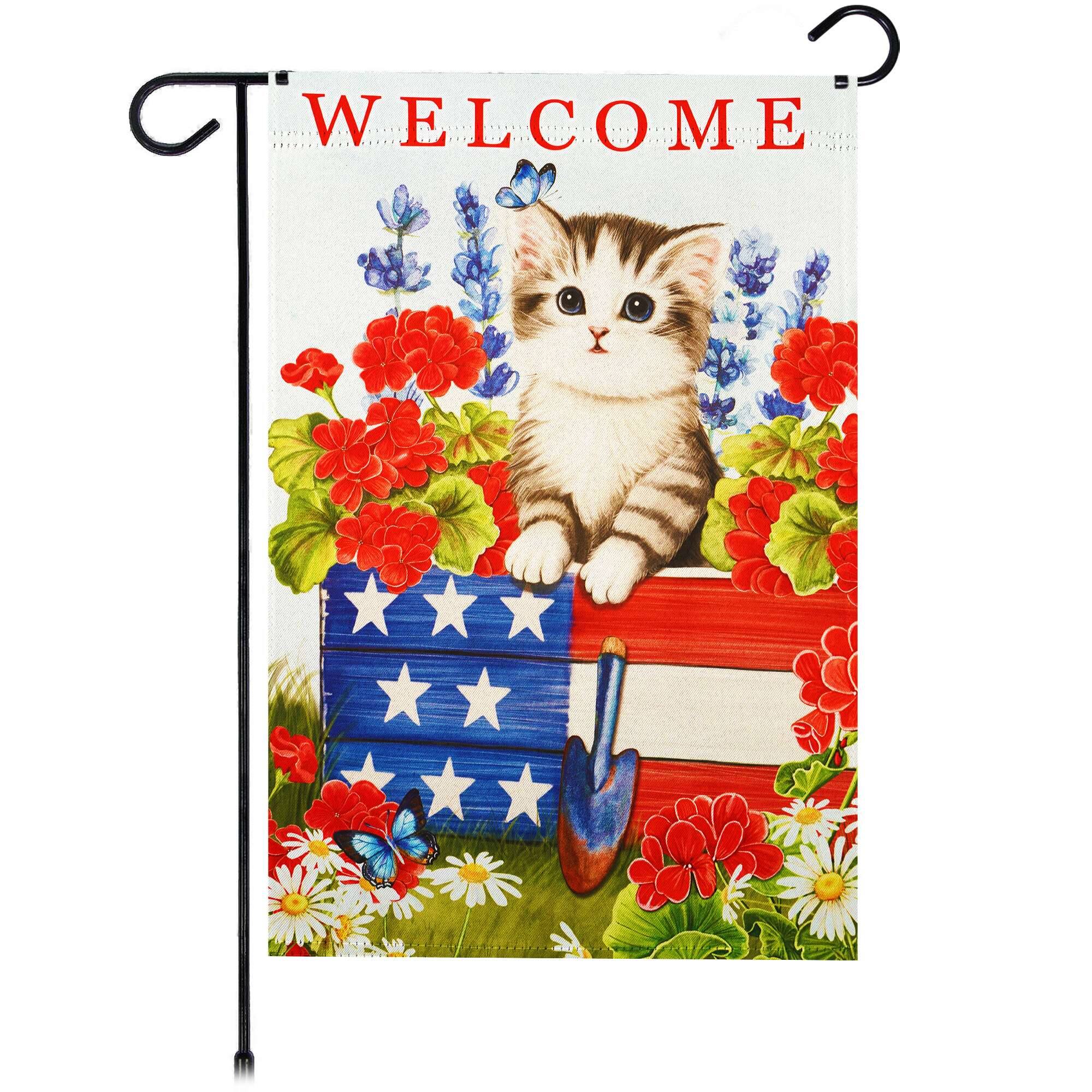 Front. G128 - Welcome Kitten Patriotic Garden Flag 12x18 in Double-Sided Independence Day Yard Decoration - Multicolor.