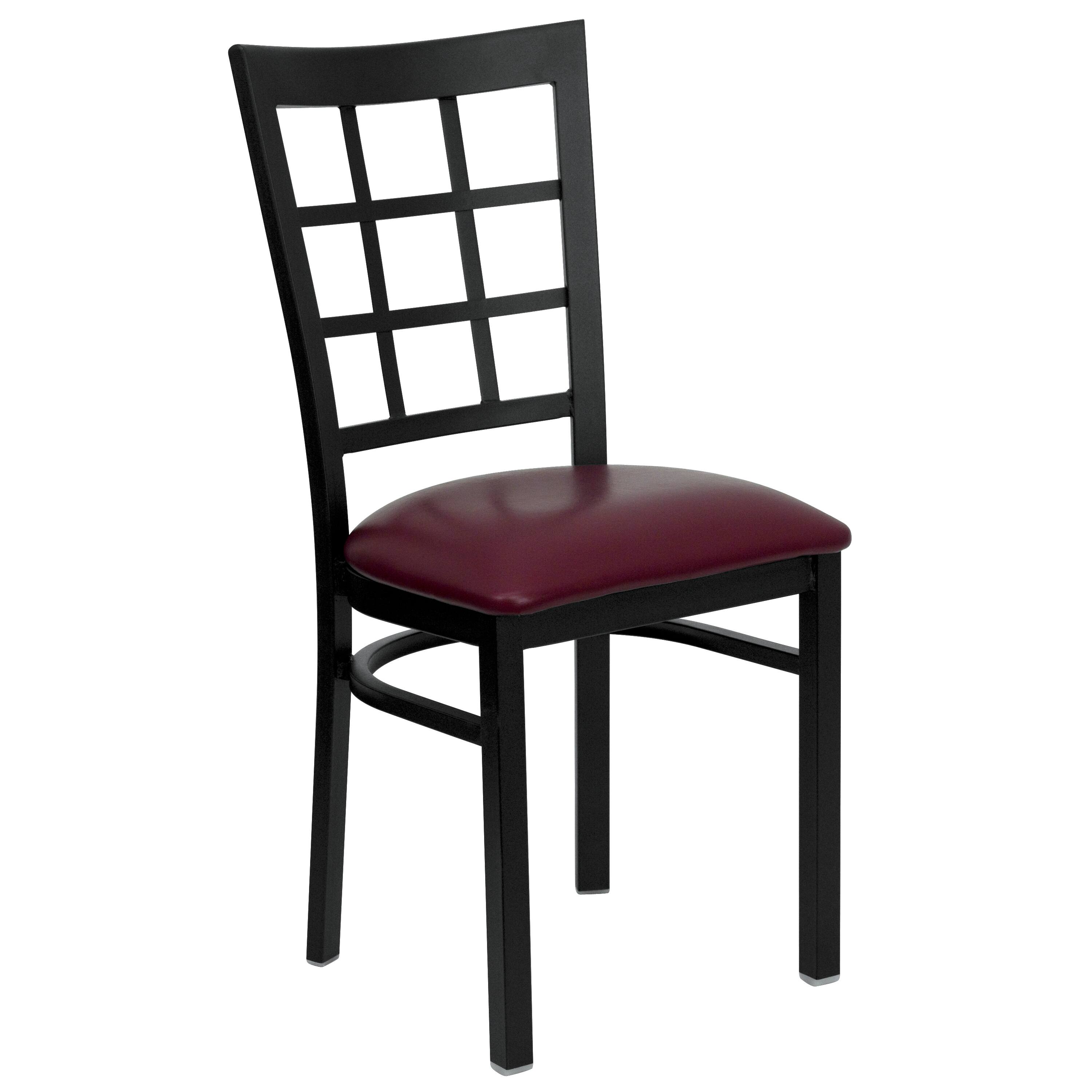 Alt View 7. Emma + Oliver - 2 Pack Window Back Metal Restaurant Chair - Burgundy Vinyl Seat/Black Metal Frame.