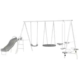 Outsunny - in 1 Kids Swing Set for Backyard with Heavy-Duty A-Frame Stand, Saucer Swing, Slide, Seesaw, Glider - Gray