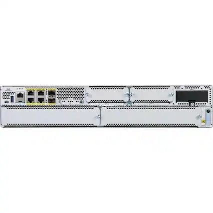 Front. Cisco Consumer Products - Cisco Catalyst 8300 Router - 4 Ports - Management Port - 5 - 10 Gigabit Ethernet - 1U - Rack-mountable - Unknown.