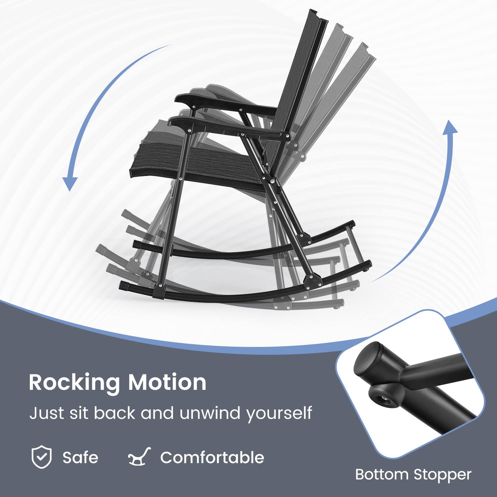 Gymax 4pcs Patio Folding Rocking Chair Heavy Duty Metal Frame Rockers ...