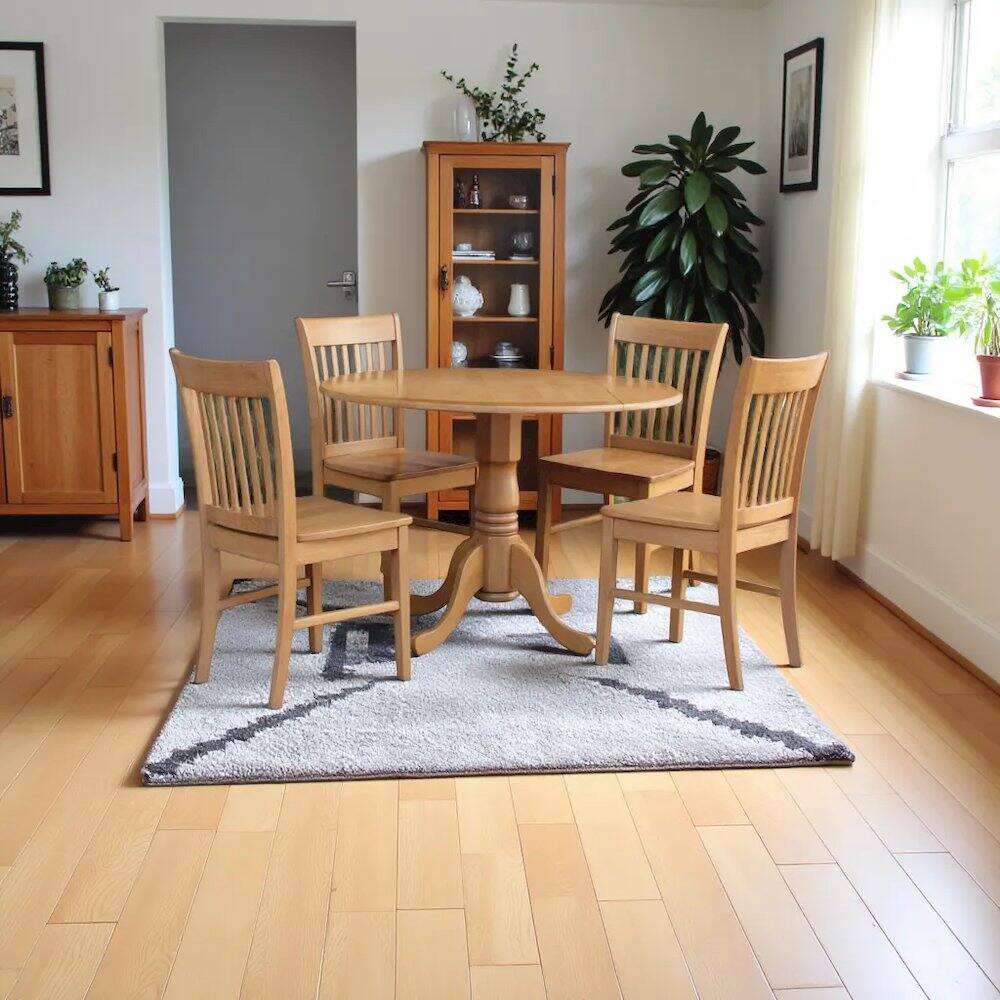 Back. FurniFact - Elegant 5-Piece Kitchen Table Set – Round Dining Table & Chairs - Oak.
