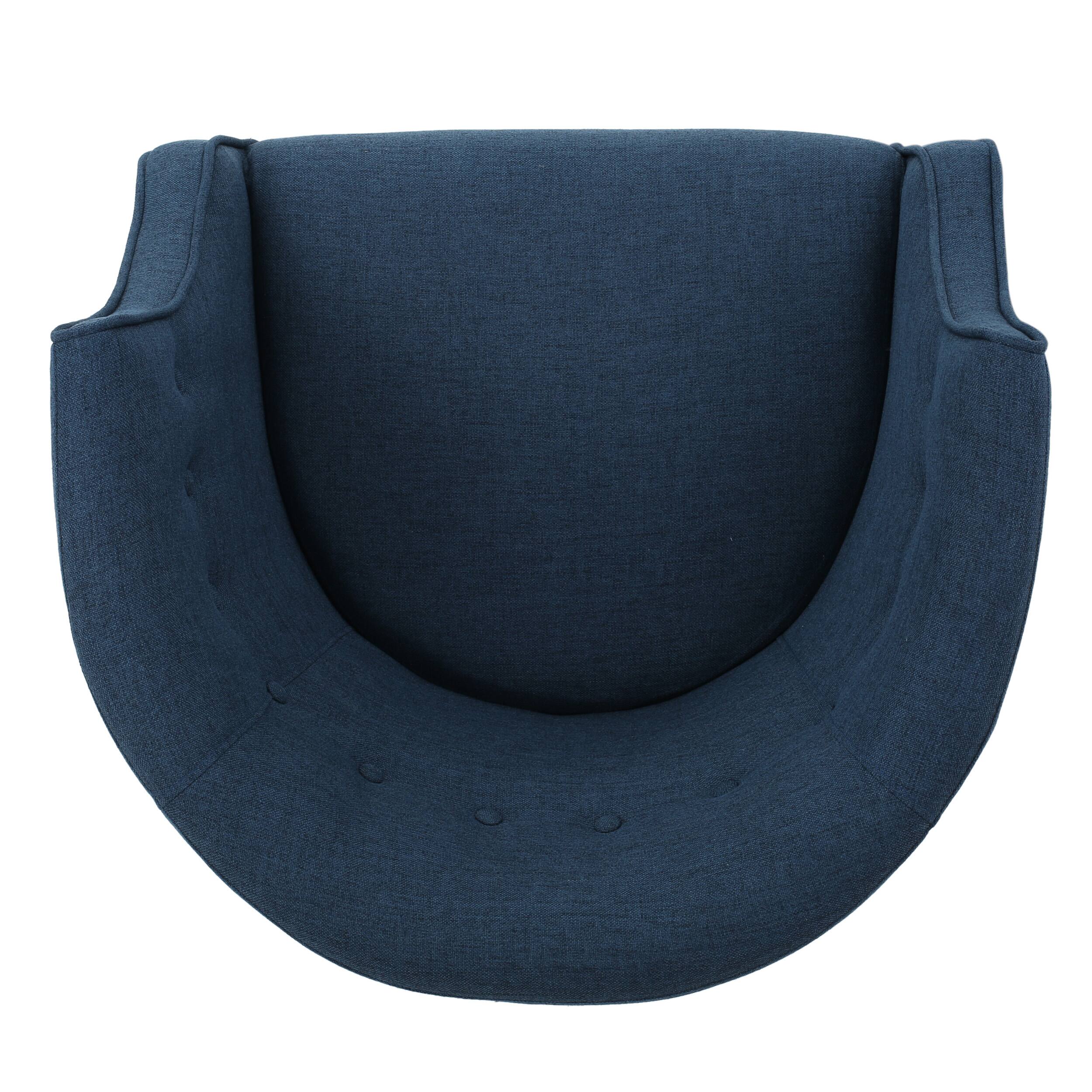 Alt View 6. APRILSOUL - Contemporary Upholstered Club Chair with Button Tufting in Navy Blue Fabric and Birch Wood Legs - Navy.