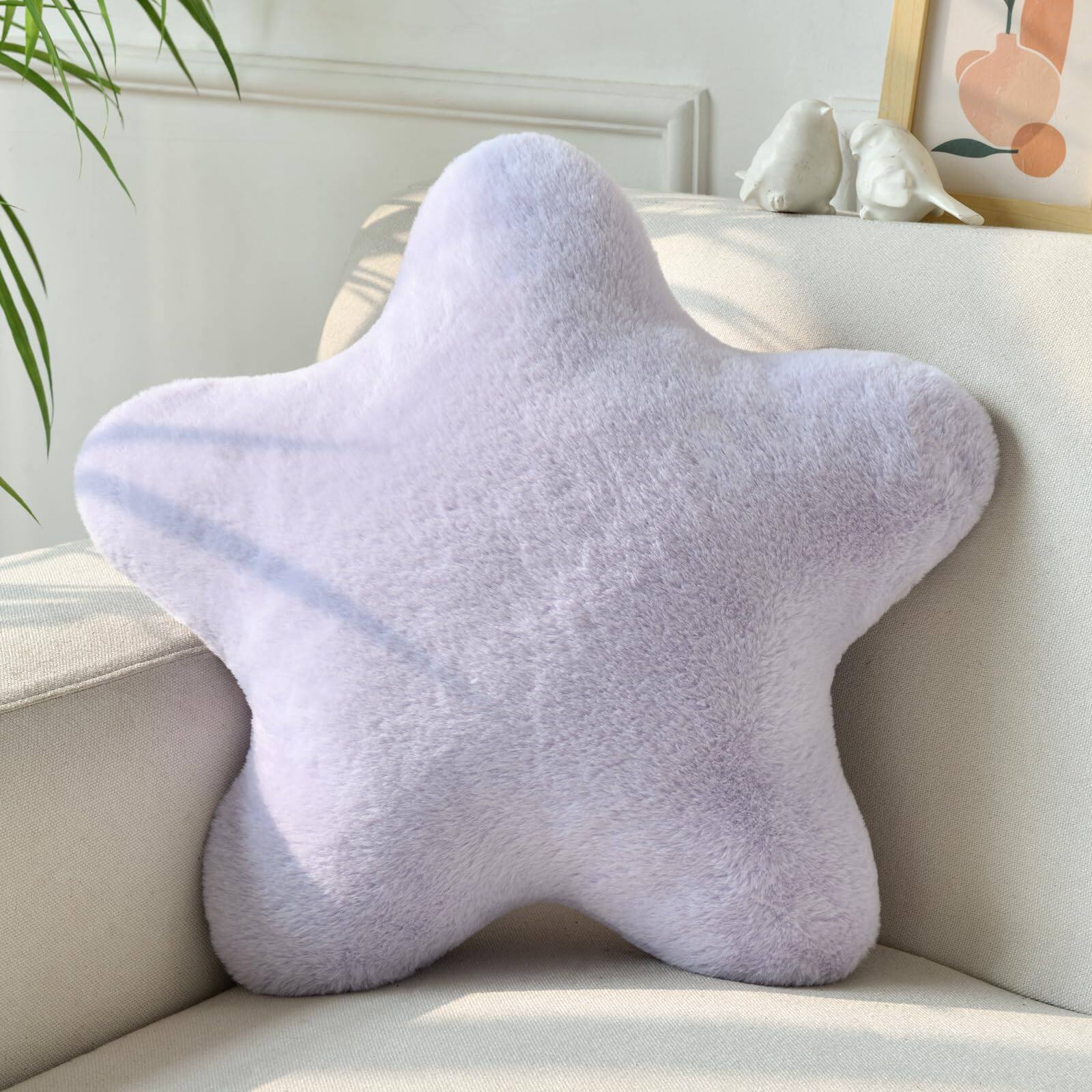 Paradigms Interiors - Star Pillow Decorative Throw Pillows For Bed Couch 15 Shaped Plush Floor Cushions Room Decor With Soft Faux - Lavender Purple-19.6" x 19.6"