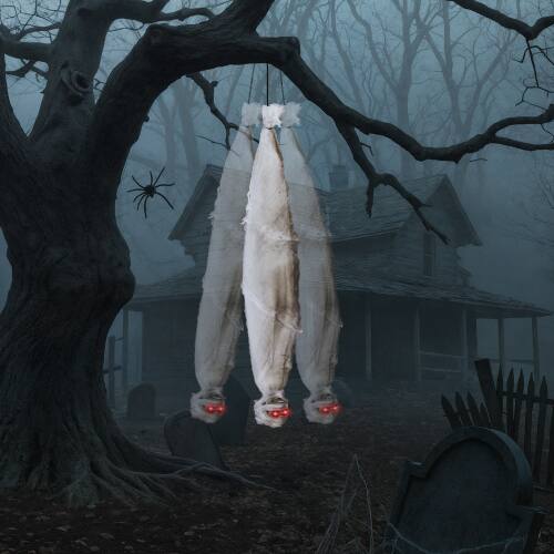 Alt View 5. Winado - 3FT Halloween Hanging Cocoon Skeleton with Motion, Sound, Scary Ghost Prop for Outdoor Yard Patio Lawn Garden Decoration - White.