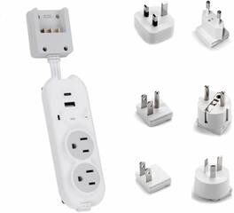 Ceptics - Travel Power Strip – Compact Surge Protector with USB-A, USB-C & 2 Outlets – Worldwide Plug Adapters - White